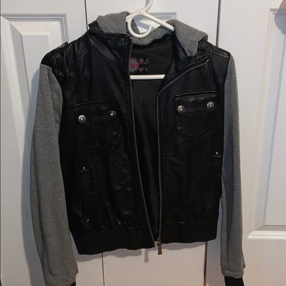 Leather/hoodie zip up